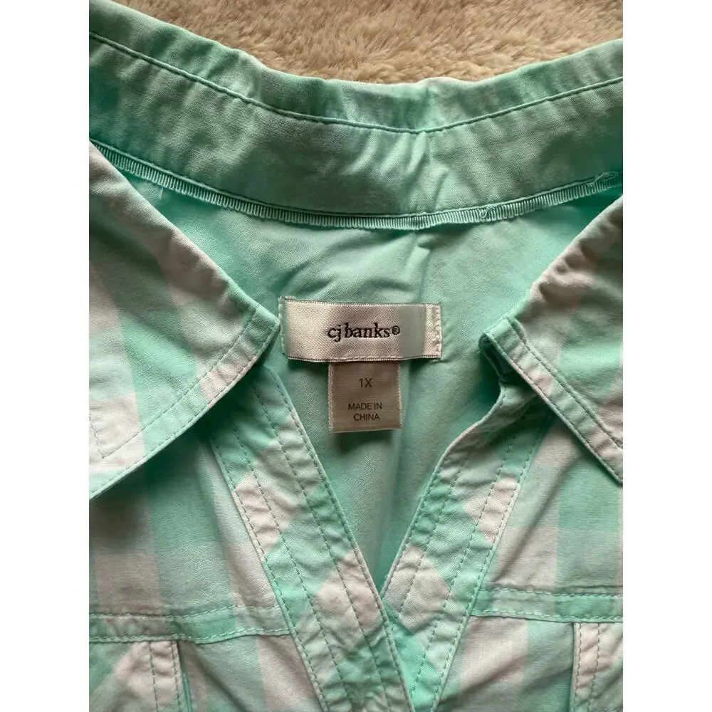 CJ Banks Green Gingham Blouse Size 1X